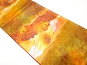 アンティーク　霞に木立ち・芒模様織り出し袋帯（着用可）